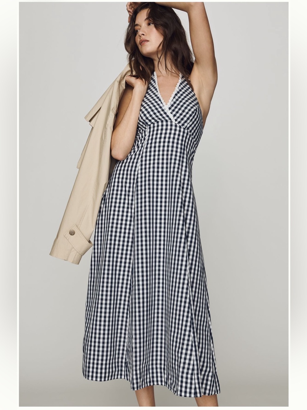 Anthropologie Gingham Halter Midi Dress in Black and White M